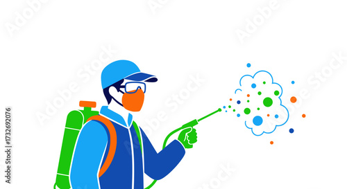 Person in protective gear spraying disinfectant for pest control or sanitation.