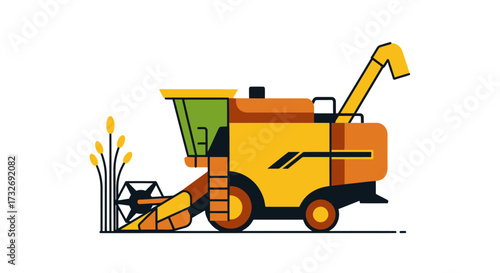 Combine Harvester Harvesting Wheat in a Field.
