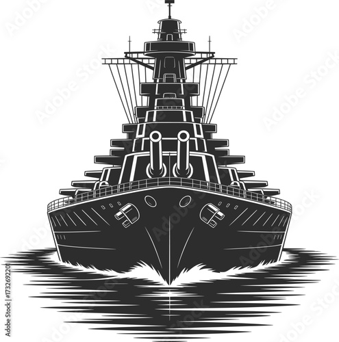 Navy Battleship Warship Military Vessel Ocean Combat Illustration.