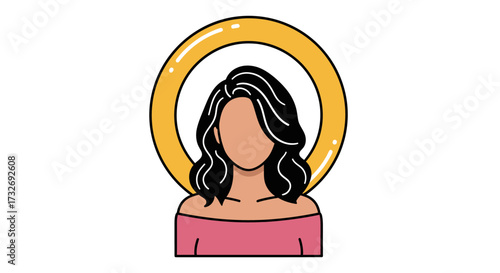 Stylized illustration of a faceless woman with a golden halo.