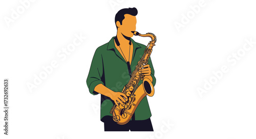 Minimalist vector illustration of a man playing the saxophone.