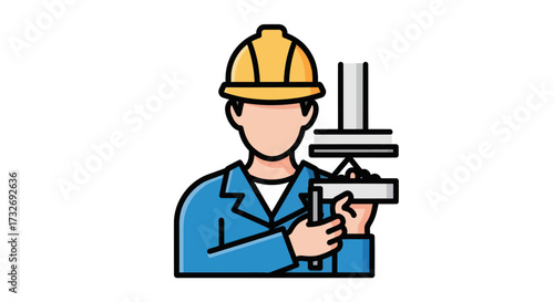 Industrial worker icon with hard hat and machinery.