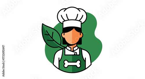 Natural Pet Food Chef with Bone and Leaf Icon.