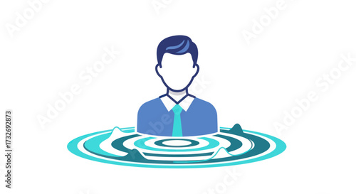 Professional businessman avatar at the center of concentric ripples.
