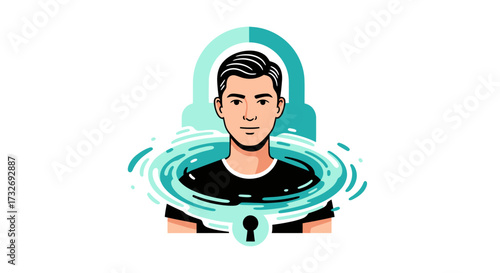 Stylized illustration of a young mans digital identity.