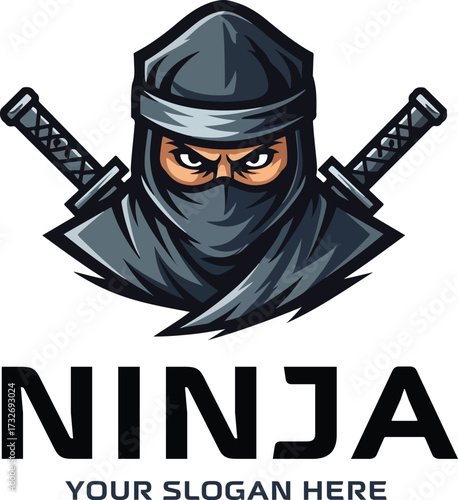 Dynamic jumping ninja mascot logo with kick pose for gaming and e-sports branding