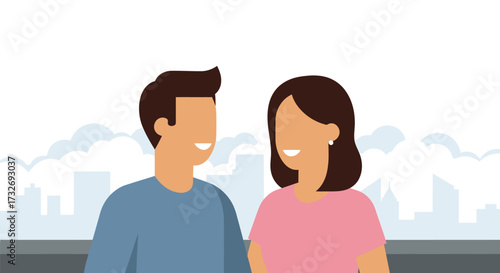 Flat design vector illustration of a happy young couple.