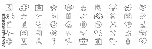Healthcare and Medical Outline Icon Pack – Thin Line Vector Symbols for Hospital, Emergency, and Wellness Design