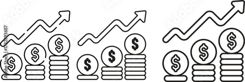 Chart of increased dollar rate Chart. Icon for design. Easily editable Profit Rounded Line Icon Business and Investment Icon Money Icon Dollar house price rise icon Dollar Finance and Money Black 