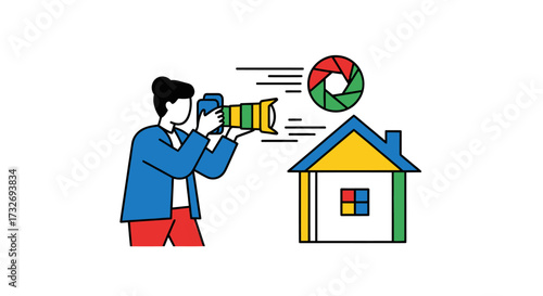 Professional photographer taking a picture of a house.