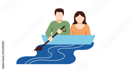 Minimalist Vector Illustration of a Couple in a Rowboat.