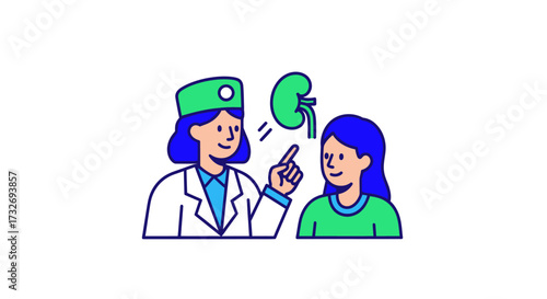 Female Doctor Explaining Kidney Health to a Patient Illustration.