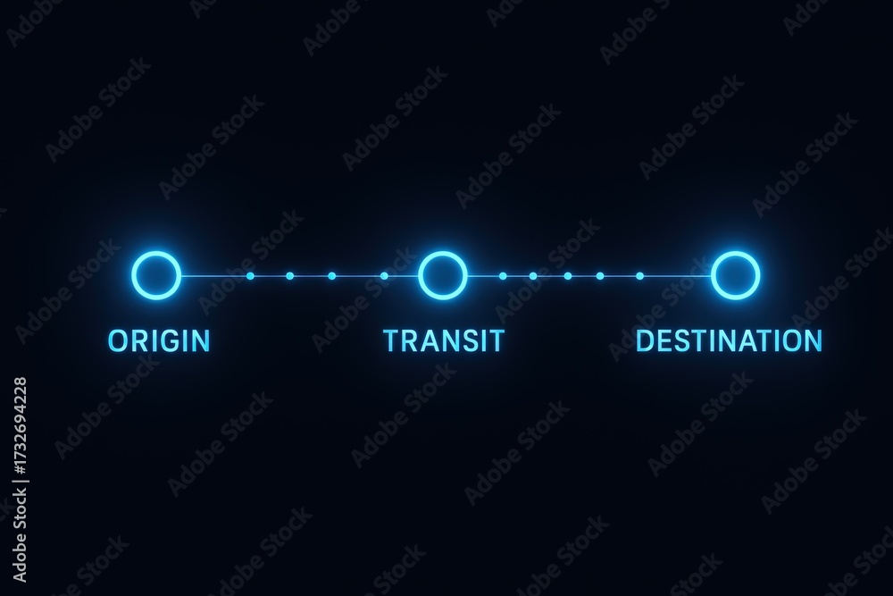 Naklejka premium Glowing Origin Transit Destination Timeline on Dark Background