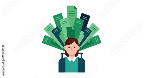 Businesswoman overwhelmed with a lot of paperwork and documents.