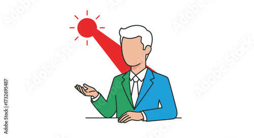 Businessman Activating a Large Red Control Lever Illustration.