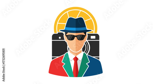Vector icon of a spy or detective in a fedora.