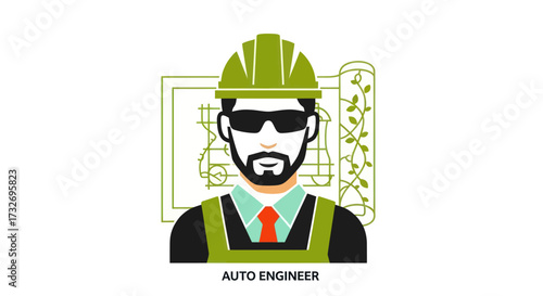 Professional Male Automotive Engineer Vector Illustration.