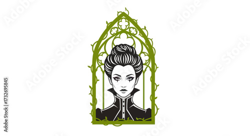 Gothic Queen Portrait in a Thorny Archway Illustration.