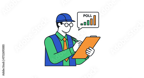 Professional surveyor in a hard hat conducting a poll survey.