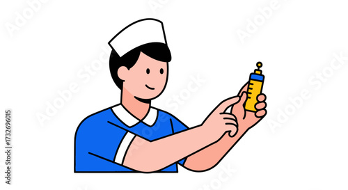 Male Nurse in Blue Uniform Preparing a Syringe.