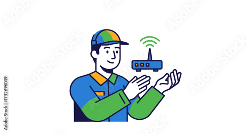 IT support technician holding a wireless internet router.
