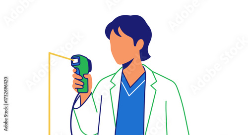 Medical professional using a non contact infrared thermometer gun.