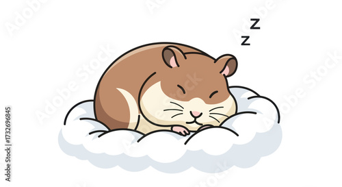 Cute cartoon hamster sleeping peacefully on a fluffy cloud.