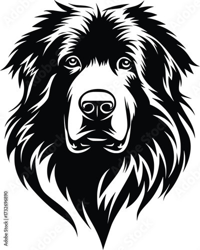 Leonberger head silhouette with thick mane, gentle eyes, and strong muzzle in black vector