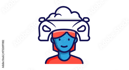 Colorful icon of a woman dreaming about a new car.