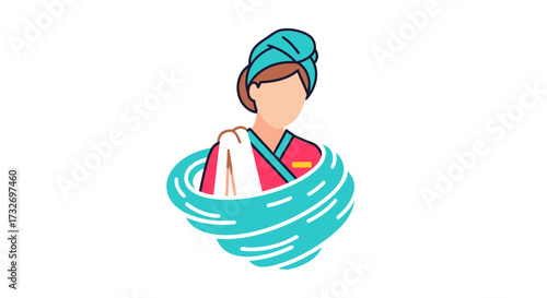Woman in Bathrobe and Towel Turban for Spa Day.