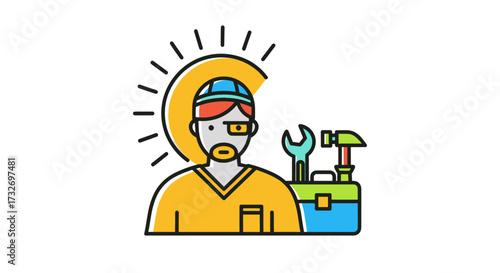 Skilled Industrial Worker with Toolbox and Repair Tools.