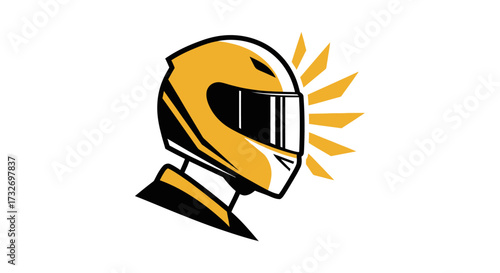 Stylized yellow racing helmet for motorsports logo.
