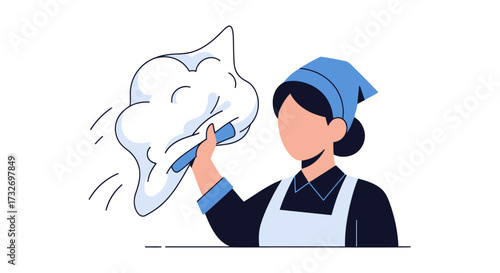 Professional cleaning service employee wiping with a cloth illustration.
