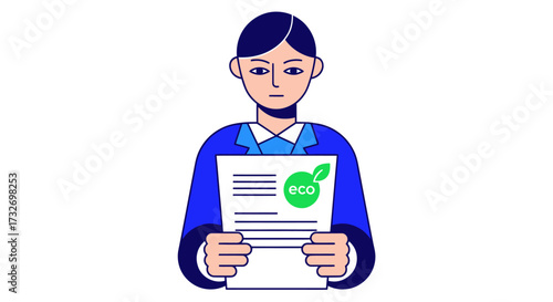 Business person displaying a document with an eco seal.