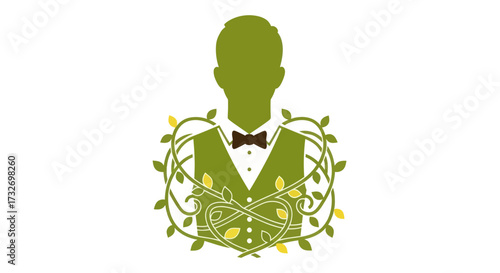 Green Silhouette of a Dapper Man Entwined with Vines.