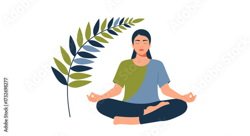 Young woman practicing yoga and meditation in lotus position.