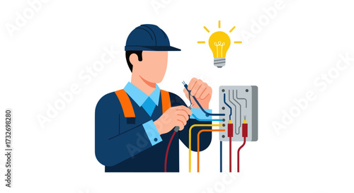 Professional Male Electrician Installing Electrical Wiring in a Panel.