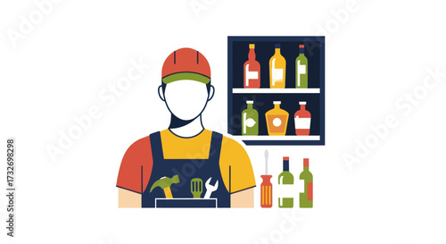 Colorful vector illustration of a handyman character.