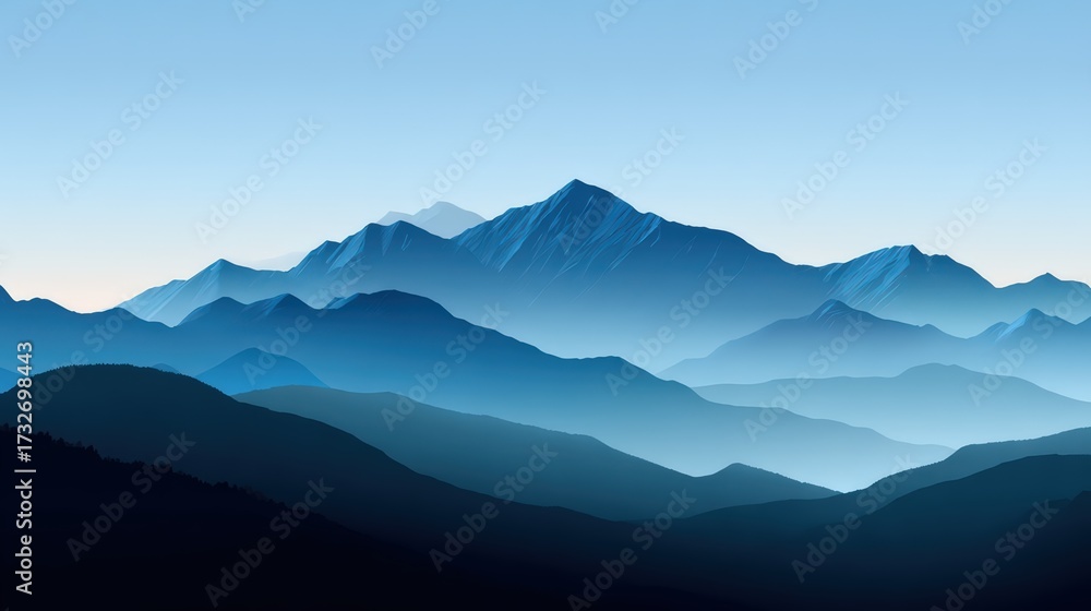 Fototapeta premium Blue Mountain Landscape with Atmospheric Layers and Horizon