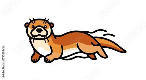 Cute cartoon otter swimming in a playful motion.