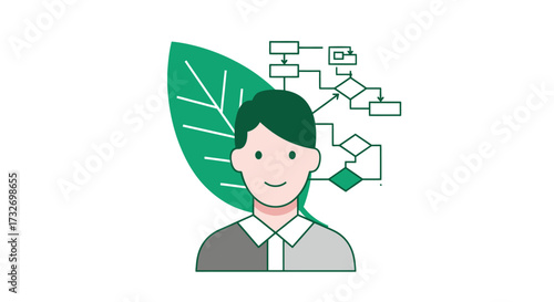 Vector illustration of a person with a logical flowchart.