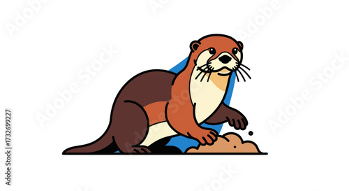 Cute cartoon river otter illustration on white background.