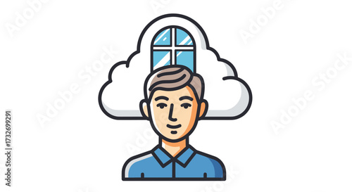 Conceptual illustration of a person with a cloud and window.