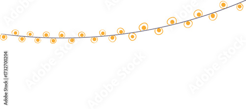 Christmas lights, glowing lamps, garland isolated on transparent. Hand drawn flat vector illustration. Traditional holiday, Xmas, New Year, seasonal design element, clip art