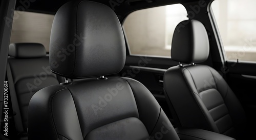 車内座席のクローズアップ写真 黒い革張りで快適な空間を演出し 柔らかな光が差し込む