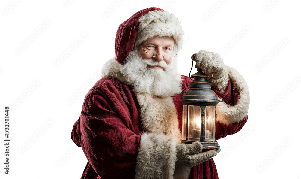 Fototapeta premium santa claus holding an antique lantern, isolated on a transparent background
