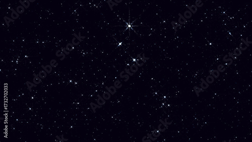 Night starry skies with twinkling and blinking stars. Abstract dark glowing stars or particles. Space science background of black sky in starry night.