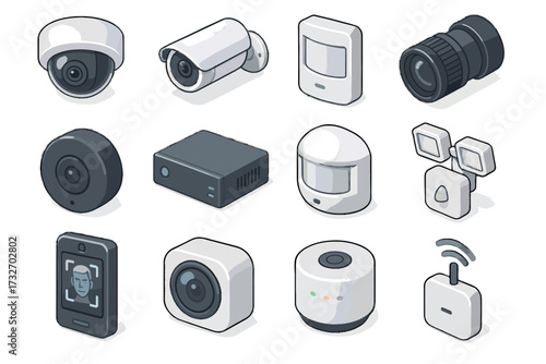 Tech wireless vector light unit module icon hub surveillance icons stream camera