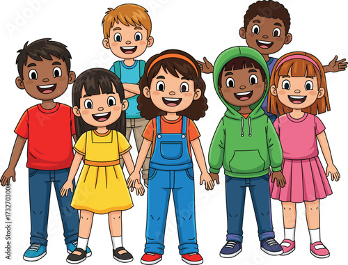 Cartoon children illustration set, diverse character icons, smiling kids clipart, educational graphics, friendship design, inclusive vector bundle