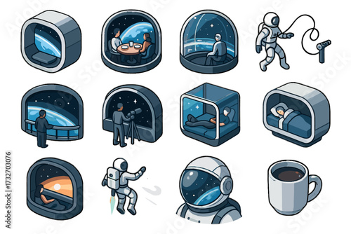 Panoramic zone vector module icon photography orbital deck floating dining experience reflection